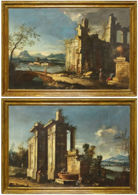 Veneta Scuola — Coppia di Capricci architettonici